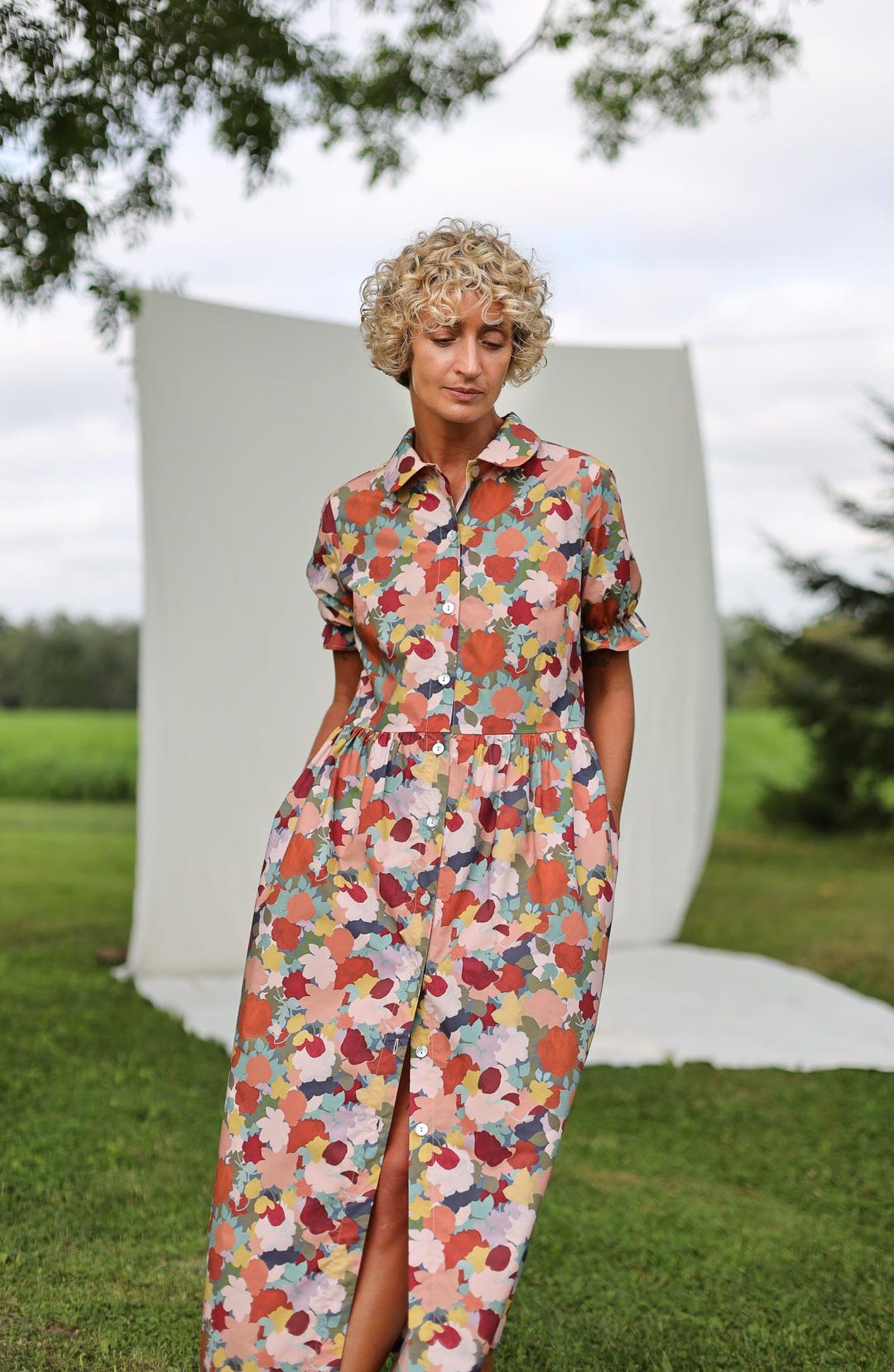 SALE   Floral Button Through Dress In Piccadilly Poplin